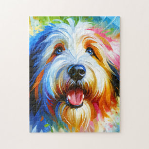 Quebra-cabeça Retrato de Cão Old English Sheepdog Arte em Acríli