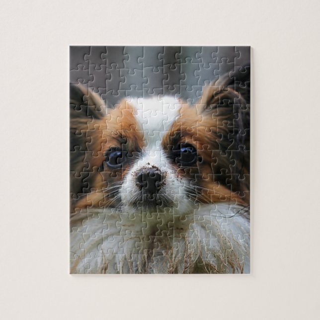 Quebra-cabeça Retrato de cão Papillon de raça pura (Vertical)