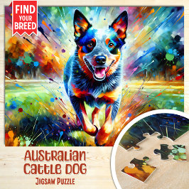 Quebra-cabeça Retrato de Cão Pastor Australiano em Impressão Art