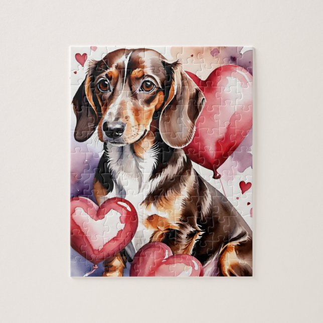 Quebra-cabeça Retrato de estimação de cachorro Dachshund em aqua (Vertical)