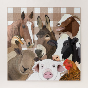 Quebra-cabeça Retrato de Fazenda-branca Gingham Check - Brown