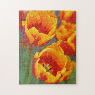 Quebra-cabeça Retrato de Flor de Tulipa Amarela e Vermelha Elega