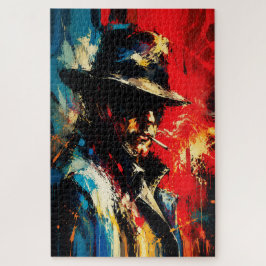 Quebra-cabeça Retrato de Gângster Pintura Abstrata Estilo Vintag