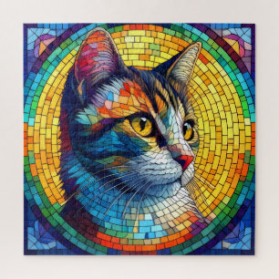 Quebra-cabeça Retrato de Gato Mosaico de Vidro Incrível