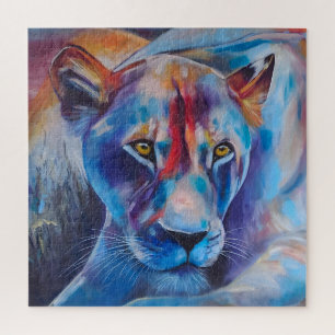 Quebra-cabeça Retrato de Gato Selvagem Pintado à Mão