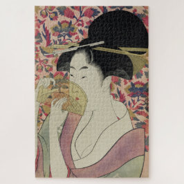 Quebra-cabeça Retrato de Geisha Vintage e Linda com uma Pente Ar