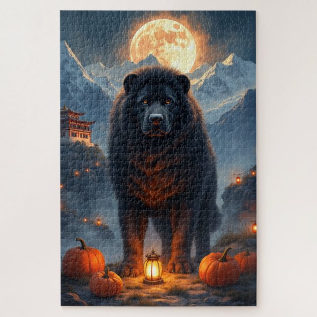 Quebra-cabeça Retrato de Halloween ao Luar do Mastim Tibetano Ar (Vertical)