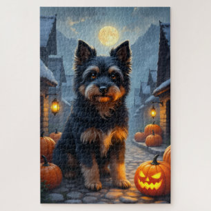 Quebra-cabeça Retrato de Halloween ao Luar do Terrier Tibetano A