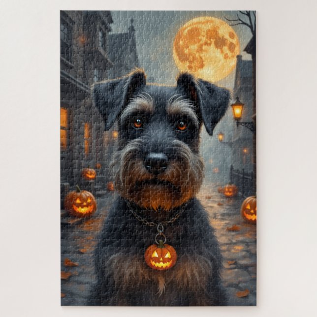 Quebra-cabeça Retrato de Halloween em estilo gótico de Schnauzer (Vertical)