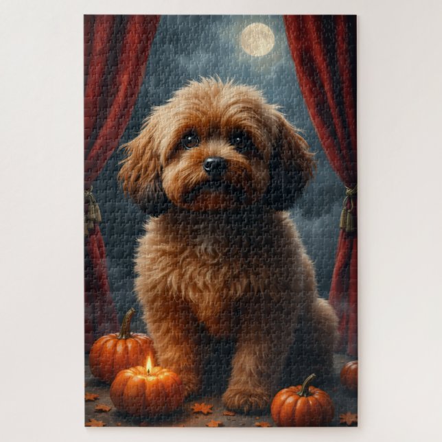 Quebra-cabeça Retrato de Lhasa Apso Gótico de Halloween em Arte (Vertical)