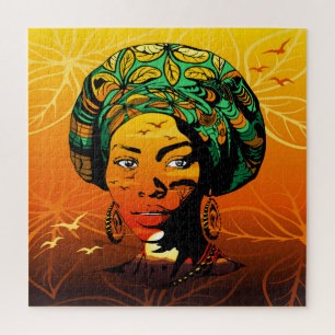 Quebra-cabeça Retrato de Mulher Africana com Sunset