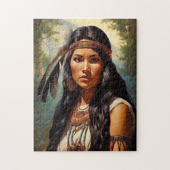 Quebra-cabeça Retrato de Mulher Indígena Americana (Vertical)