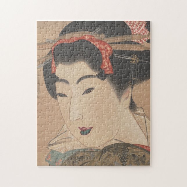 Quebra-cabeça Retrato de uma Mulher com Leque Branco – Japão Ant (Vertical)