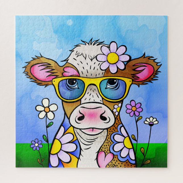 Quebra-cabeça Retrato de Vaca Doodle (Vertical)