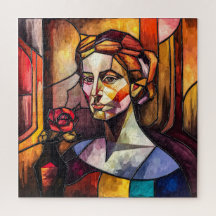 Retrato de vidro abstrato com Rosa