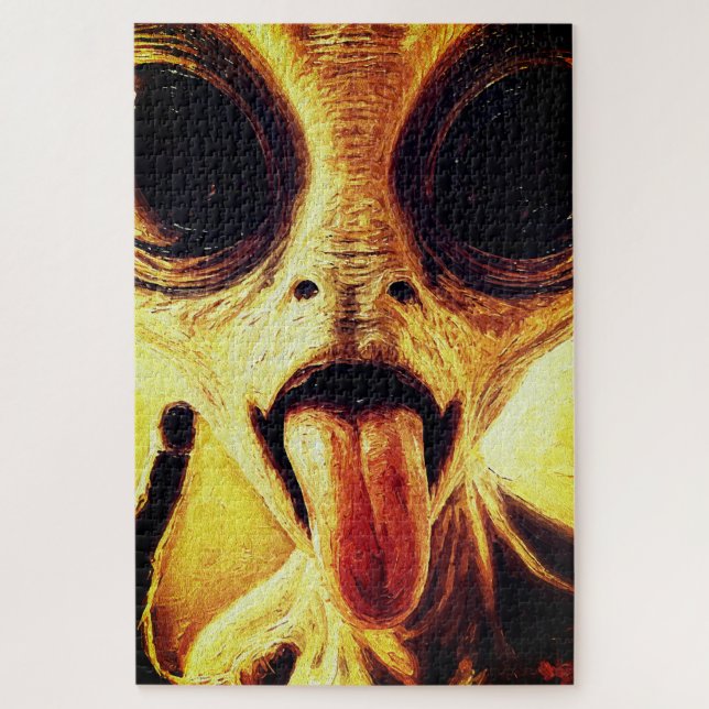 Quebra-cabeça Retrato Divertido de Alien em Pintura a Óleo (Vertical)