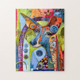 Quebra-cabeça Retrato divertido de cão de pop com cores brilhant