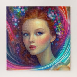 Quebra-cabeça Retrato do Cabelo Arco-Íris Encantado