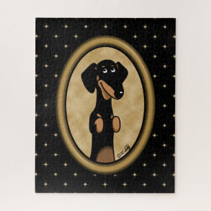 Quebra-cabeça Retrato do Cartoon Oval Dachshund, Oval Dourado (p