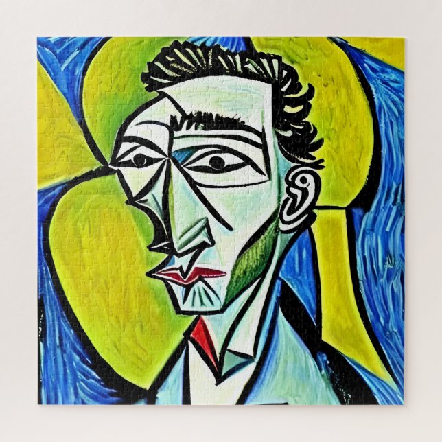 Quebra-cabeça Retrato do Homem de Arte abstrato Amarelo e Azul (Vertical)