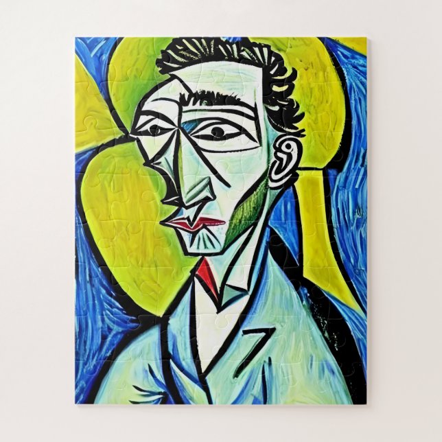 Quebra-cabeça Retrato do Homem de Arte abstrato Amarelo e Azul (Vertical)