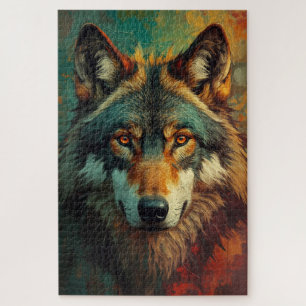 Quebra-cabeça Retrato do Lobo Artístico - Pintura a Óleo Vibrant