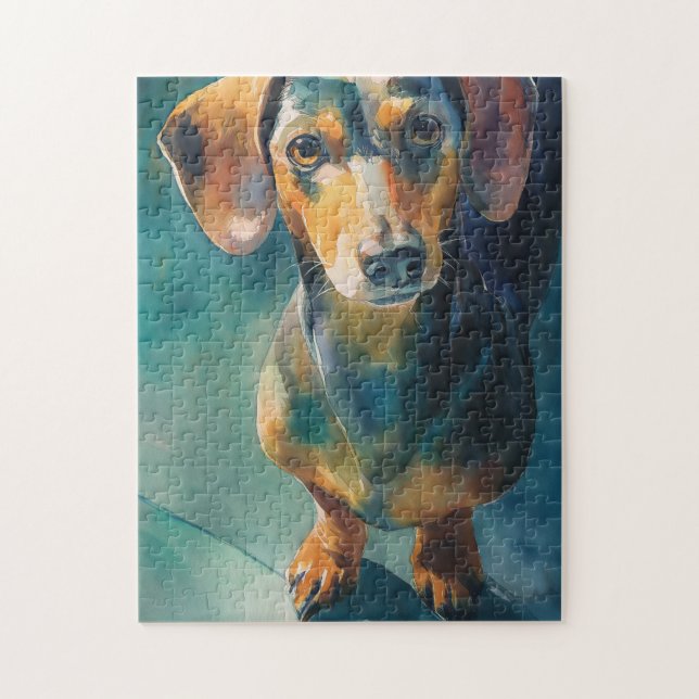 Quebra-cabeça retrato em aquarela de Dachshund (Vertical)