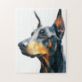 Quebra-cabeça retrato em aquarela de dobermann preto