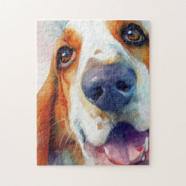 Quebra-cabeça retrato em aquarela do basset hound