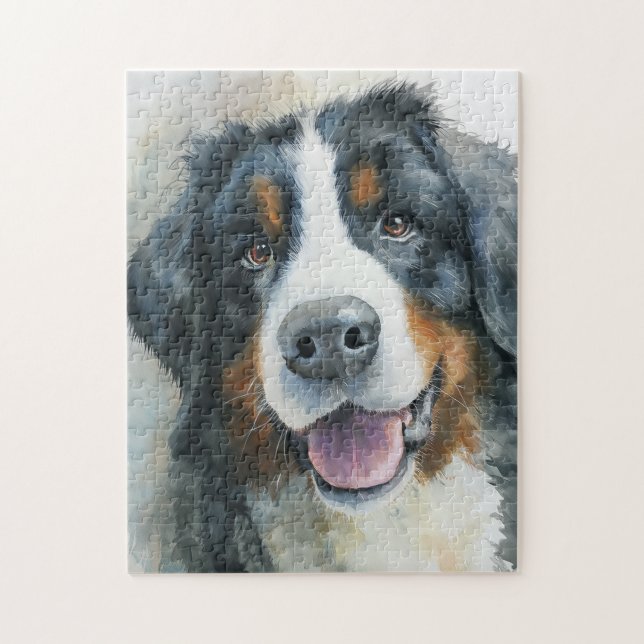 Quebra-cabeça retrato em aquarela do cão Bernese Mountain (Vertical)