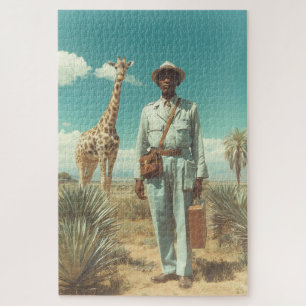 Quebra-cabeça Retrato Estilizado de Girafa na Paisagem do Safari