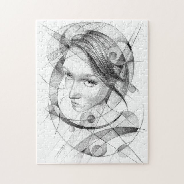 Quebra-cabeça Retrato feminino Desenho arte Geométrica Círculos  (Vertical)