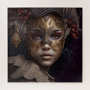 Quebra-cabeça Retrato feminino muito bonito com máscara venezian