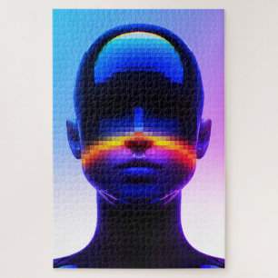 Quebra-cabeça Retrato Futurista em Pixel Art – Abstrato Digital