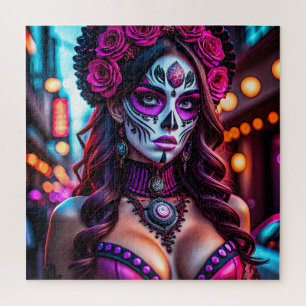 Quebra-cabeça Retrato Glamorous Día de los Muertos Catrina com