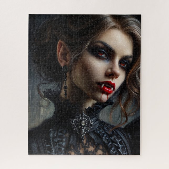 Quebra-cabeça Retrato Gótico de Beleza Feminina Vampira (Vertical)