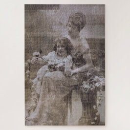 Quebra-cabeça Retrato Mãe e Filho Vintage Sepia