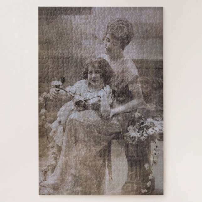 Quebra-cabeça Retrato Mãe e Filho Vintage Sepia (Vertical)