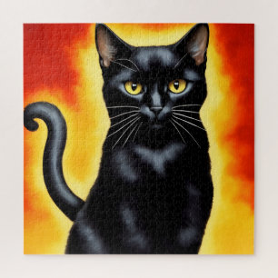 Quebra-cabeça Retrato Majestoso de um Gato Preto Impondo
