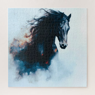 Quebra-cabeça Retrato Minimalista de Cavalo Preto de Corrida