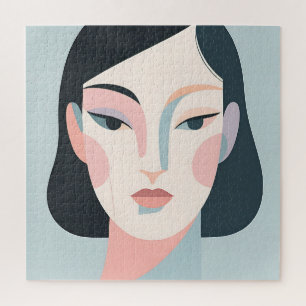 Quebra-cabeça Retrato Minimalista Geométrico de Mulher Abstrata
