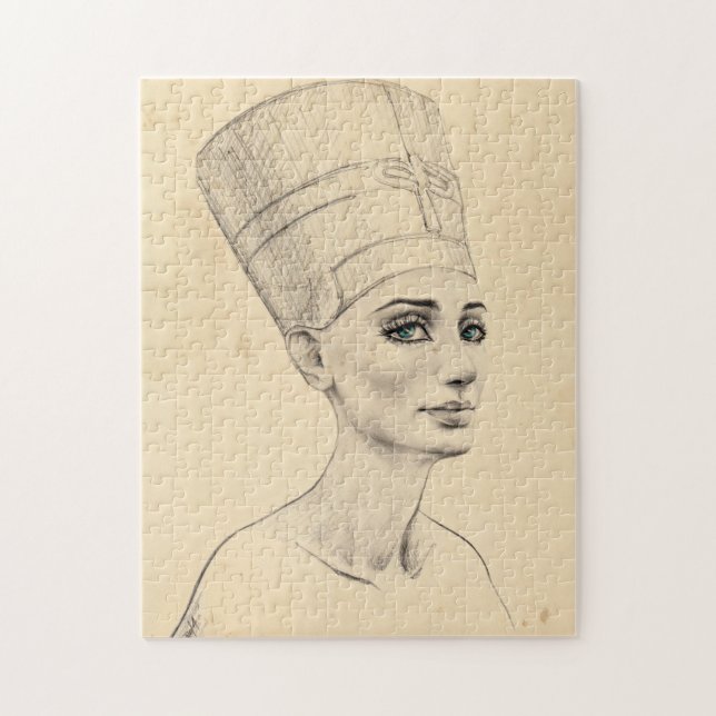 Quebra-cabeça Retrato Nefertiti desenhando Papiro Antigo Egito (Vertical)