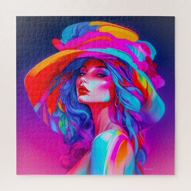 Quebra-cabeça Retrato Neon Pop Art (Vertical)