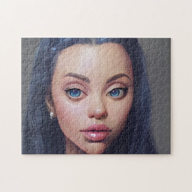 Quebra-cabeça Retrato Olhos Azuis Sorriem Jovem Mulher (Horizontal)