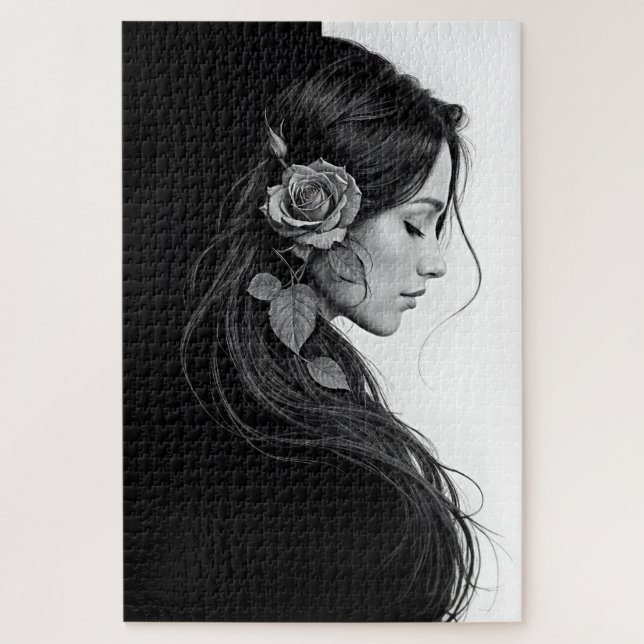 Quebra-cabeça Retrato preto e branco da bela arte feminina (Vertical)