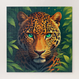 Quebra-cabeça Retrato Vibrante de Leopardo com Olhos Esmeralda