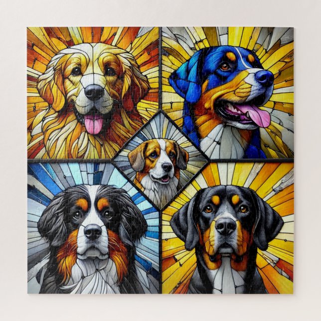 Quebra-cabeça Retratos em Vidro Colorido de Cães com Cores Vibra (Vertical)