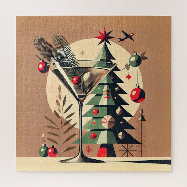 Quebra-cabeça Retro 50s Jet Set Martini de Natal Árvore (Vertical)