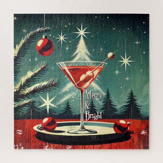 Quebra-cabeça Retro 50s Nevasca de Natal Martini da Árvore de Na (Vertical)