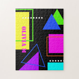 Quebra-cabeça RETRO 80s FASHION NEON FLUORO BOLD GEOMETRIC DENOM
